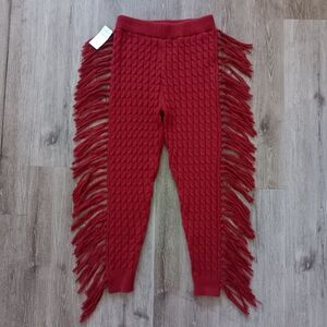 Legging Pants Women Large Nichole Lynel Red Cable-knit Stretch Fringe Vixen NWT
